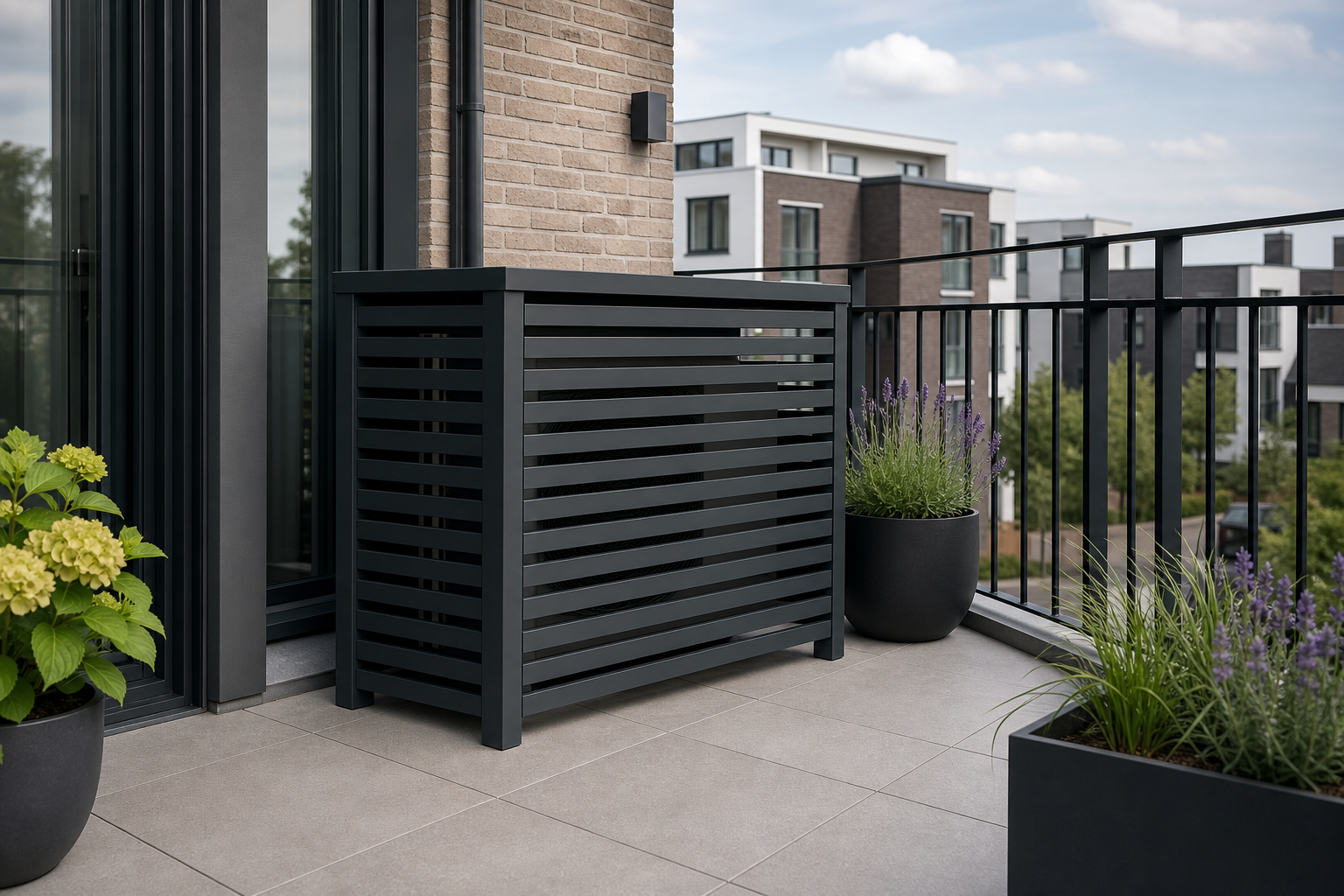 Antraciete airco behuizing voor balkon en terras