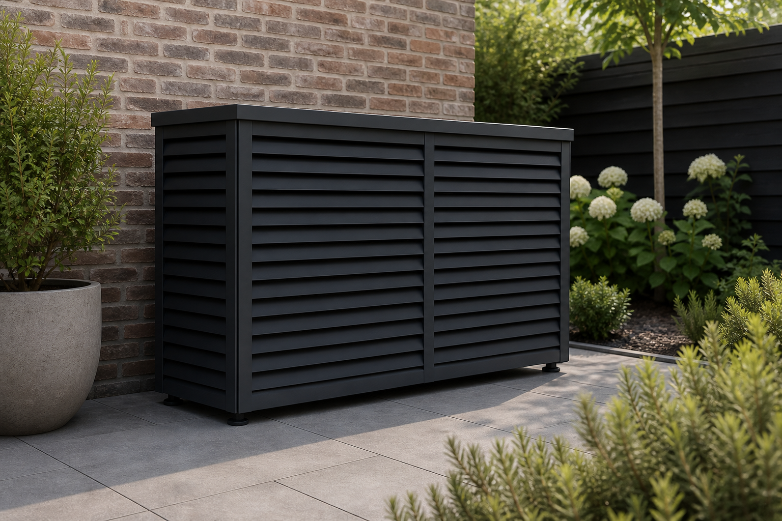Grote antraciete airco behuizing voor tuinopstelling