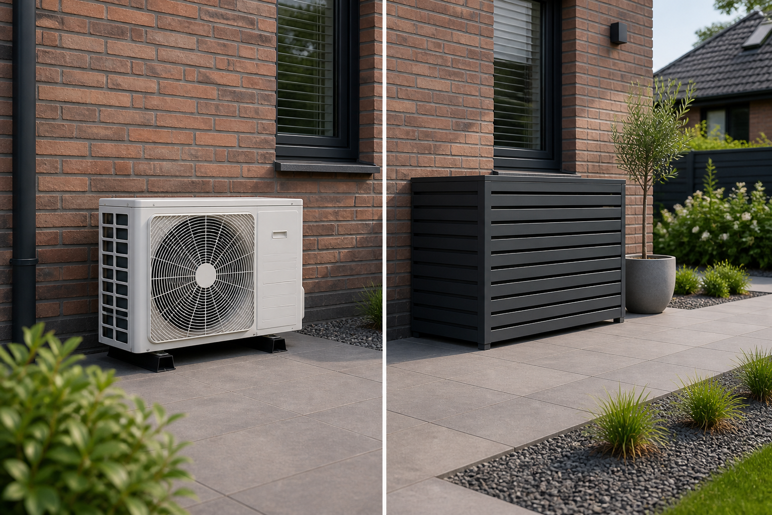 Visueel verschil tussen zichtbare buitenunit en nette airco behuizing